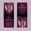 Set of fireworks, festive vertical banner, firecracker vector