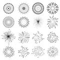 Set of fireworks icons. Holiday, festival, party. Celebrating New Year. Bright flashe