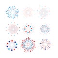 4th of July Happy Independence Day symbols icons set Patriotic American flag, stars fireworks confetti set vector