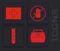 Set First aid kit, First aid kit, No handshake and Blood test and virus icon. Vector