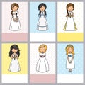 Set of 6 first communion girl cards Royalty Free Stock Photo