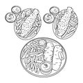 Set of Fish and Chips Line Art Illustrations Royalty Free Stock Photo