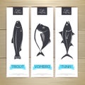 Set of fish seafood banners. Royalty Free Stock Photo