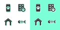 Set Fish skeleton, Veterinary clinic, Dog house and pill icon. Vector