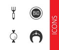 Set Fish steak, Fork, Chicken leg and Banner for bio icon. Vector