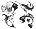 Set of fish tribal tattoo vector poster illustration template