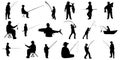 Set of fisherman vector silhouettes