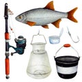 A set of fishing accessories for fishing with