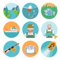 Set of fishing flat icons Royalty Free Stock Photo