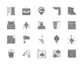 Set of Fishing Grey Icons. Jackknife, Fisherman, Tackle Box, Aquarium and more.