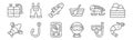 Set of 12 fishing icons. outline thin line icons such as shrimp, fisherman, fishing hook, fishing baits, trout, overall Royalty Free Stock Photo