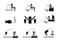 Set of fishing icons in silhouette style, vector Royalty Free Stock Photo