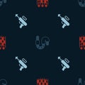 Set Fishing net pattern, Worm and harpoon on seamless pattern. Vector Royalty Free Stock Photo