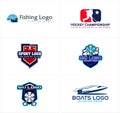 Set of fishing ski boats sport logo design