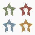 Set fist star logo, print on t-shirt, hand up