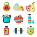 Set of fitness flat icons. Vector illustration