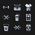 Set Fitness shaker, No Smoking, Soda can, Medical clipboard, Glass with water, meat, Sport track suit and Dumbbell icon