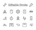 Set of Fitness Vector Line Icons. Contains such Icons as Cycling, Kettlebell Sport, Soccer Ball, Heartbeat, Workout