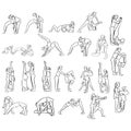 set of fitness woman doing yoga with instructor vector illustration sketch doodle hand drawn with black lines isolated on white b Royalty Free Stock Photo