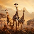 Set of five african giraffes in different posings Royalty Free Stock Photo