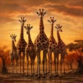 Set of five african giraffes in different posings