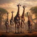 Set of five african giraffes in different posings Royalty Free Stock Photo