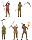 A set of five angry villagers with pitchforks
