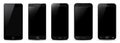 Set of five black smartphone - vector