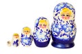 Set of five blue painted Russian matryoshkas