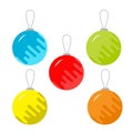 Set of five christmas balls. White background. Isolated. Flat design style