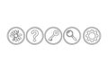 Set of five circular outline icons including a flower question mark key magnifying glass and gear Royalty Free Stock Photo