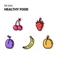 Set of five colorful outline Healthy Food icons, fruits symbols, vector pictograms Royalty Free Stock Photo