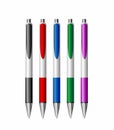 Set of five colorful realistic pens