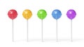 Set of five colorful sweet lollipops isolated on white background