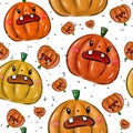 Set of five cute Halloween pumpkins. White background. Royalty Free Stock Photo