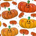 Set of five cute Halloween pumpkins. White background. Royalty Free Stock Photo