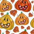 Set of five cute Halloween pumpkins. White background. Royalty Free Stock Photo