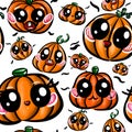 Set of five cute Halloween pumpkins. White background. Royalty Free Stock Photo