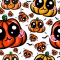 Set of five cute Halloween pumpkins. White background. Royalty Free Stock Photo