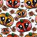 Set of five cute Halloween pumpkins. White background. Royalty Free Stock Photo