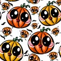 Set of five cute Halloween pumpkins. White background. Royalty Free Stock Photo