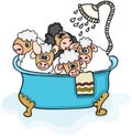 Set of five cute sheep in bathtub with shower