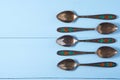 Set of five decorative vintage teaspoons Royalty Free Stock Photo