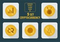 Set of five different cryptocurrency flat style icon on a white background