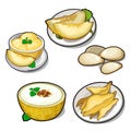 Set of five different dishes of melon