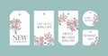 Set of five different tags with floral background.