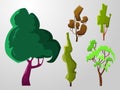 Set of five different volumetric trees. Royalty Free Stock Photo