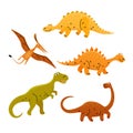 Set of five Dinosaurs cartoon cute characters. Royalty Free Stock Photo