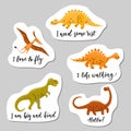 Set of five Dinosaurs stickers. Royalty Free Stock Photo