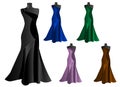 Set of five elegant dresses, cdr vector